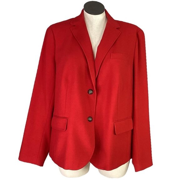 Talbots Blazer Womens 22W Red Stretch Pockets Long Sleeve Crest Button Jacket - Picture 1 of 10